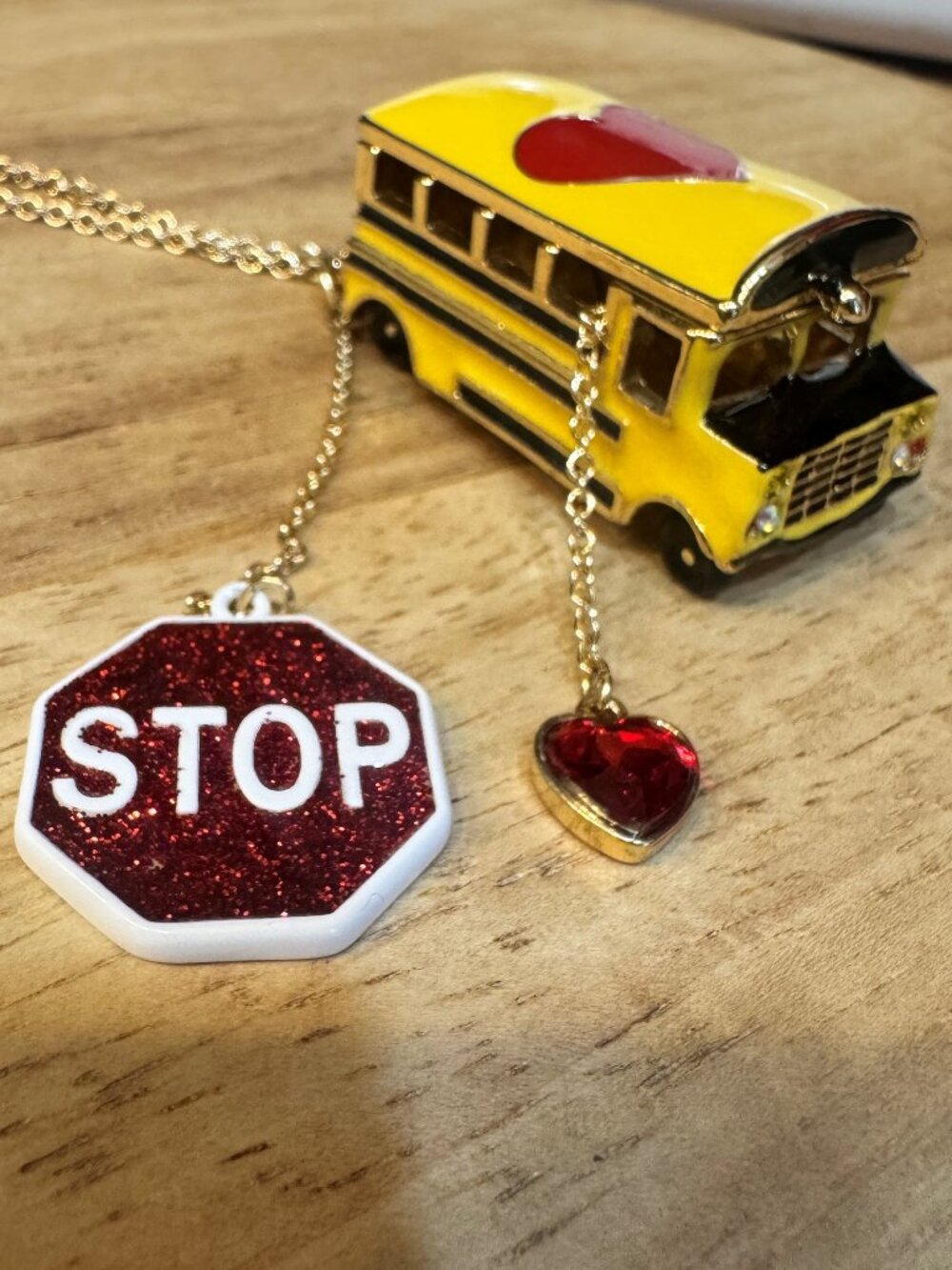 Betsey Johnson School Bus Heart Necklace